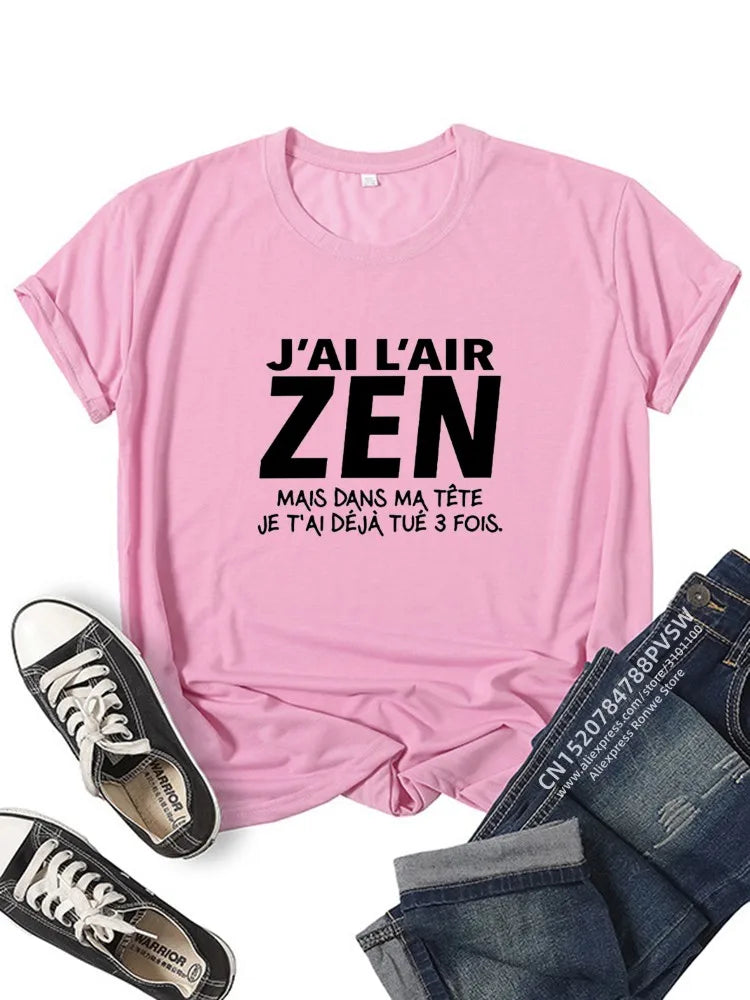 France Lettre J'Ai l'air Zen mais dans ma tête Je t'ai déjà tué Trois T-shirt graphique Fille Y2K Harajuku Noir Rose Rouge Hauts