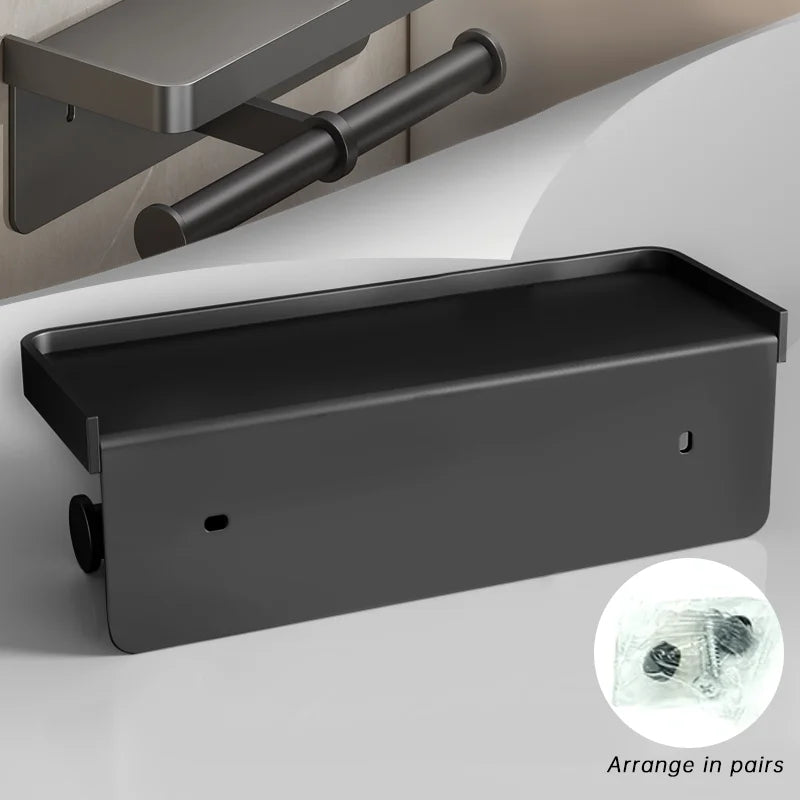 Support de papier toilette en alliage d'aluminium avec étagère murale et support de téléphone pour la maison et la salle de bain