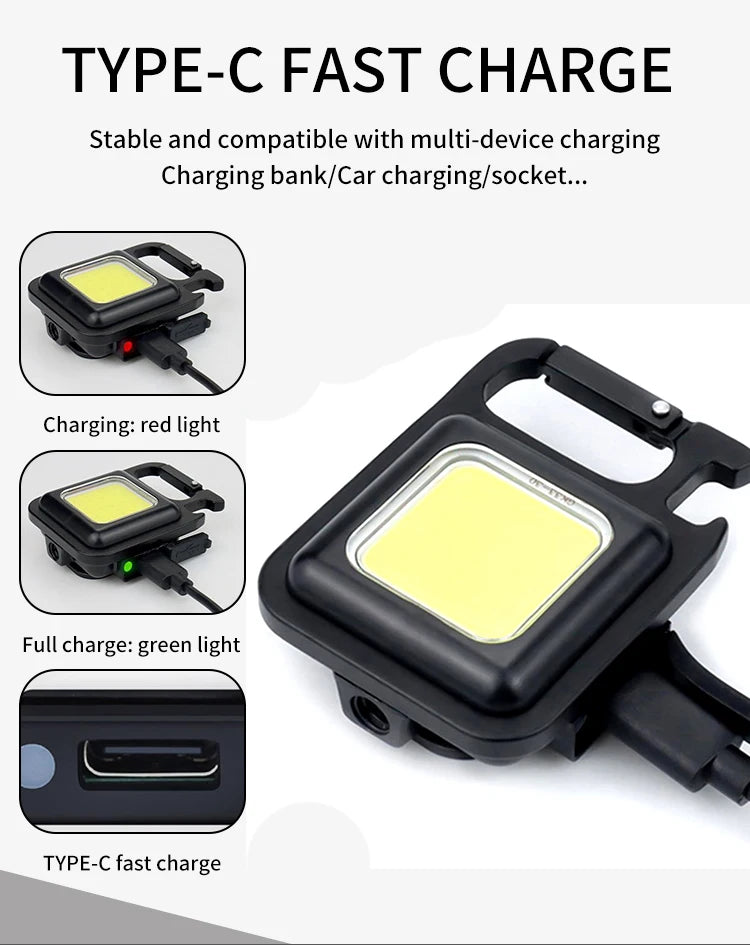 LED Flashlight Super Bright 1500LM Folding Bracket Bright EDC Keychain USB Rechargeable Waterproof Light Outdoor Camping Tools