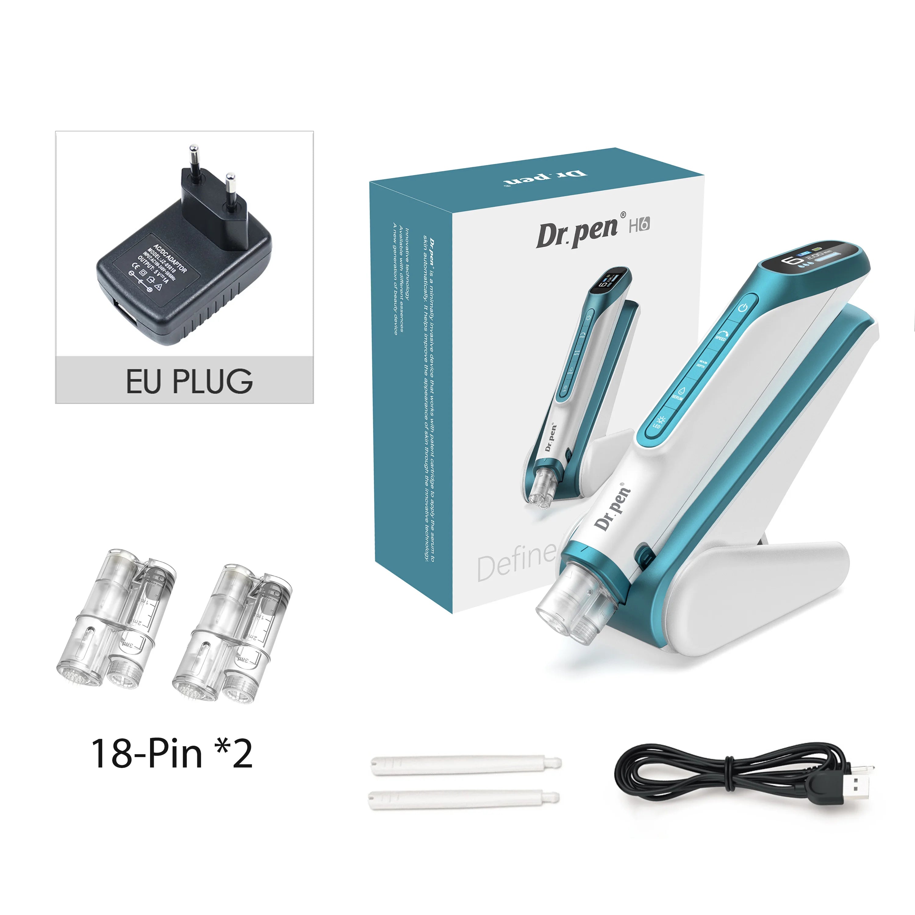 New Dr Pen H6 Innovative Technology Microneedling Derma Pen Automatic Serum Applicator Beauty Device with 2Pcs 0.25mm Cartridge