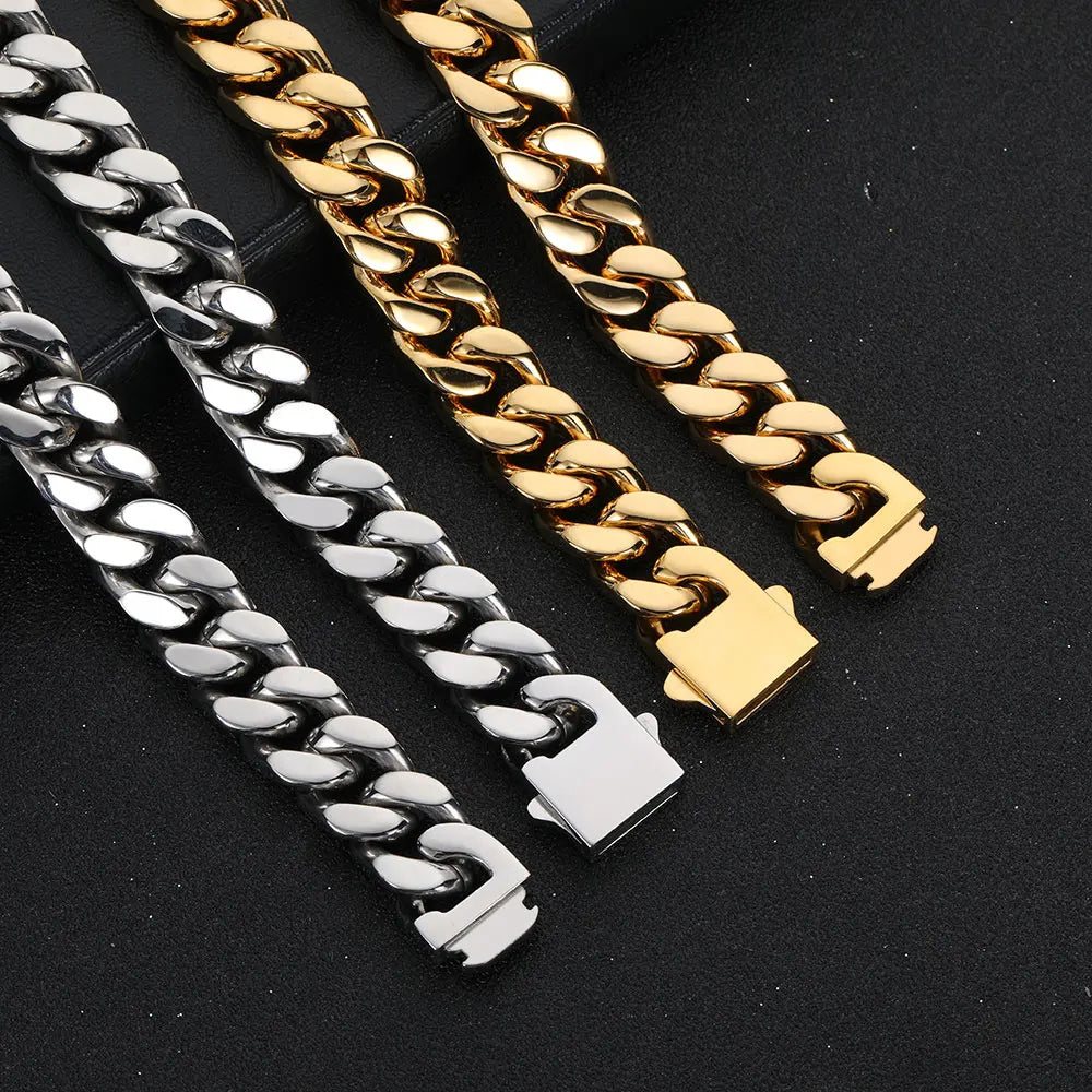 Wholesale Hip Hop Jewelry Stainless Steel Men Flat 4 Side Curb Cuban Link Chain Necklace For Men Drop Shipping