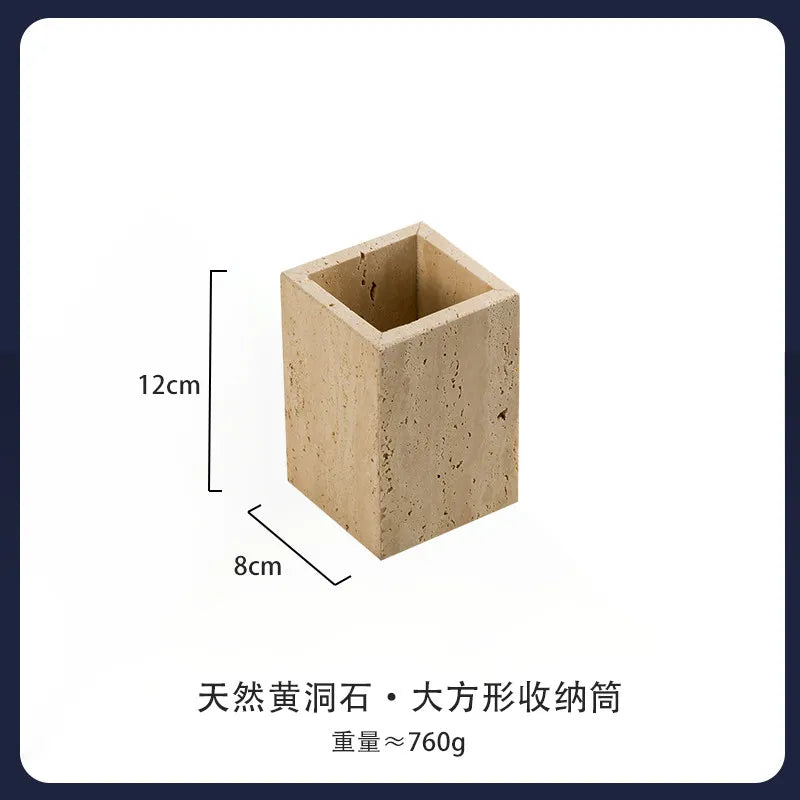 4Pcs Natural Travertine Bathroom Set Wabi Sabi Minimalist Soap Dispenser Tissue Box Luxury Hotel Show House Organizer Decor