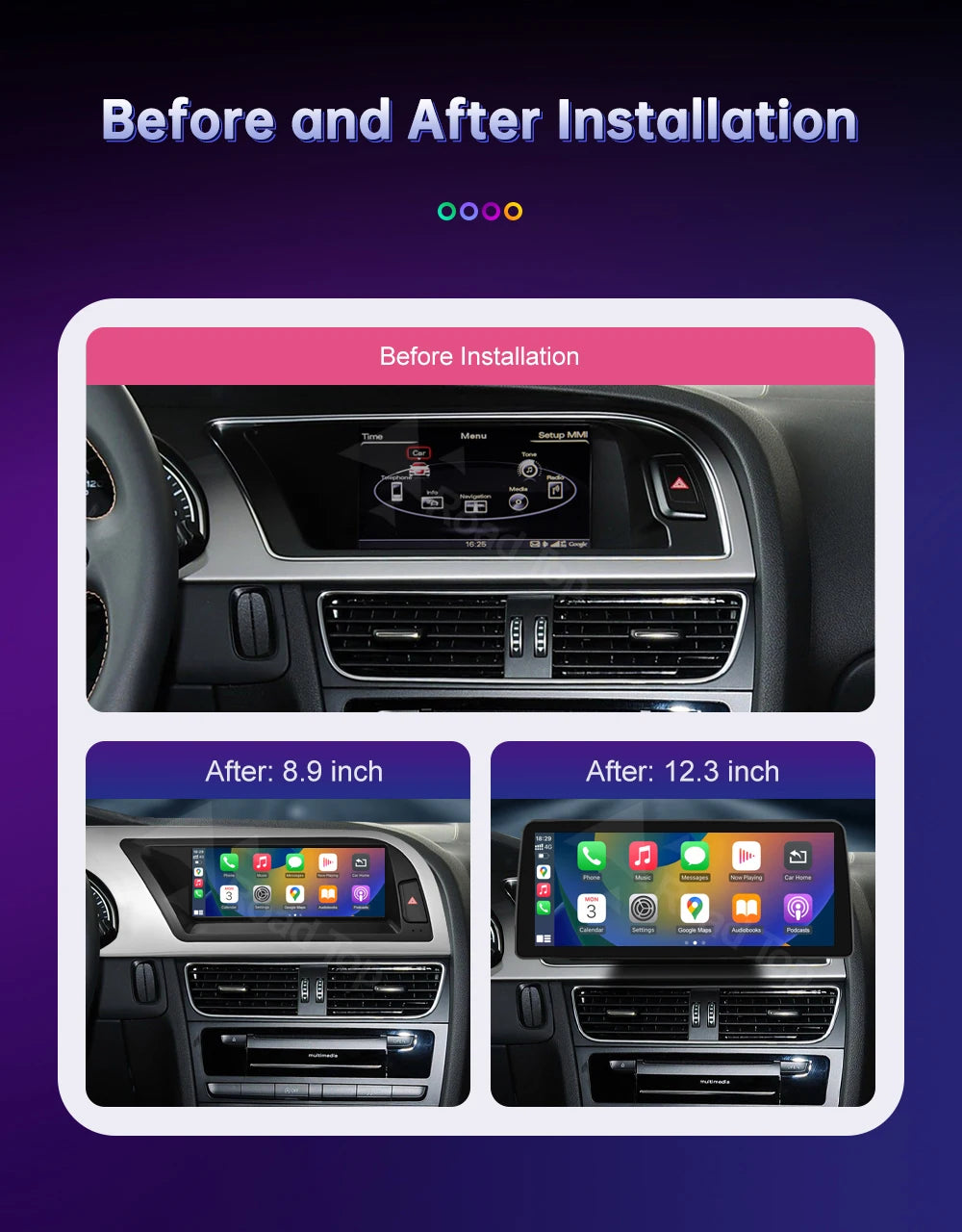 Linux 8.9/12.3inch Car Multimedia Touch Screen For Audi A5 2008-2016 with Wireless CarPlay Android Auto Airplay Function