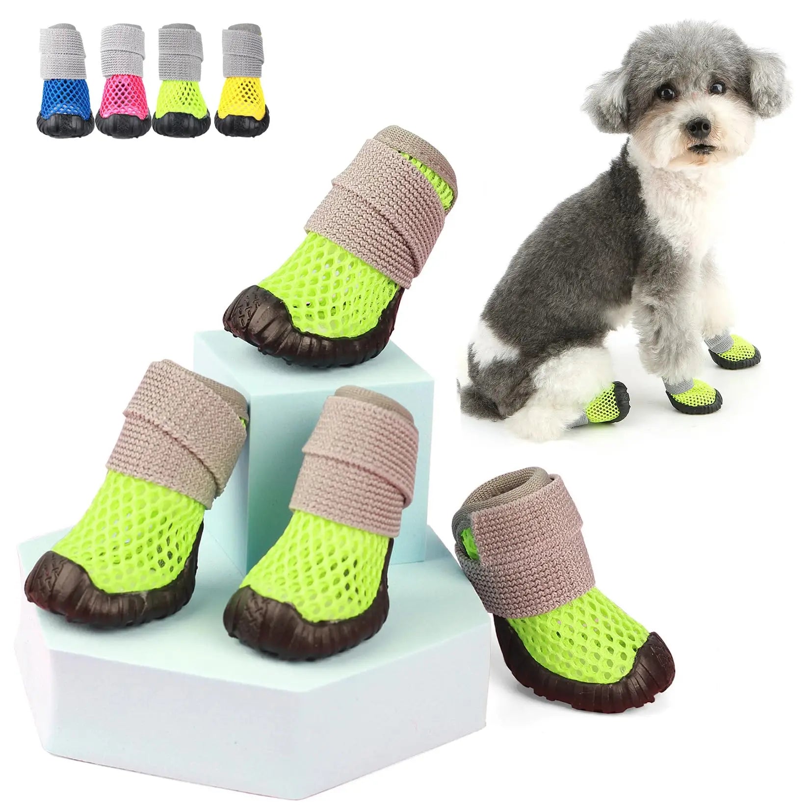 Breathable Mesh Small Dog Shoes, Anti-Slip Rubber Sole, Adjustable Paw Protectors for Hot Pavement, Walking Running Boots Summer