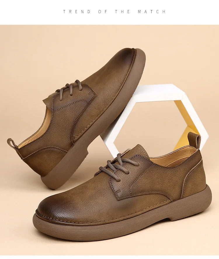 Men's Shoes 2026 Spring New Wide Head Genuine Leather Men's Shoes Breathable Trendy Retro Casual Leather Shoes Men