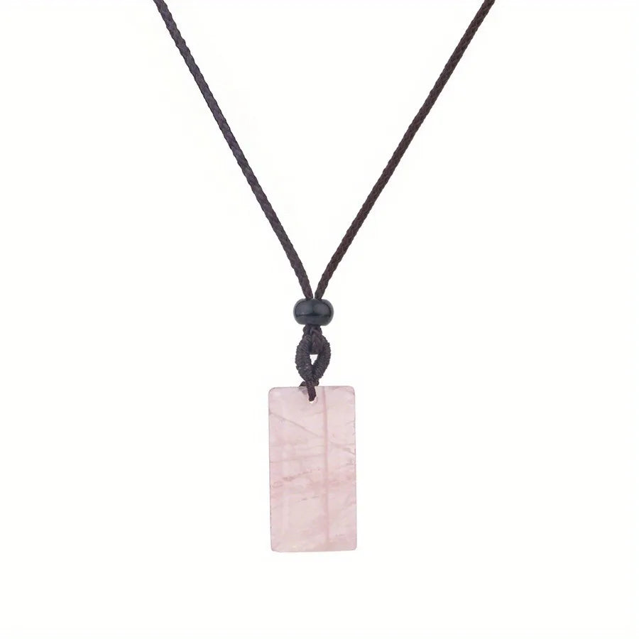 Natrual crystal stone gemstone agate hand-made Rectangular adjustable pendant necklace for women and men Stone Pendant Necklace