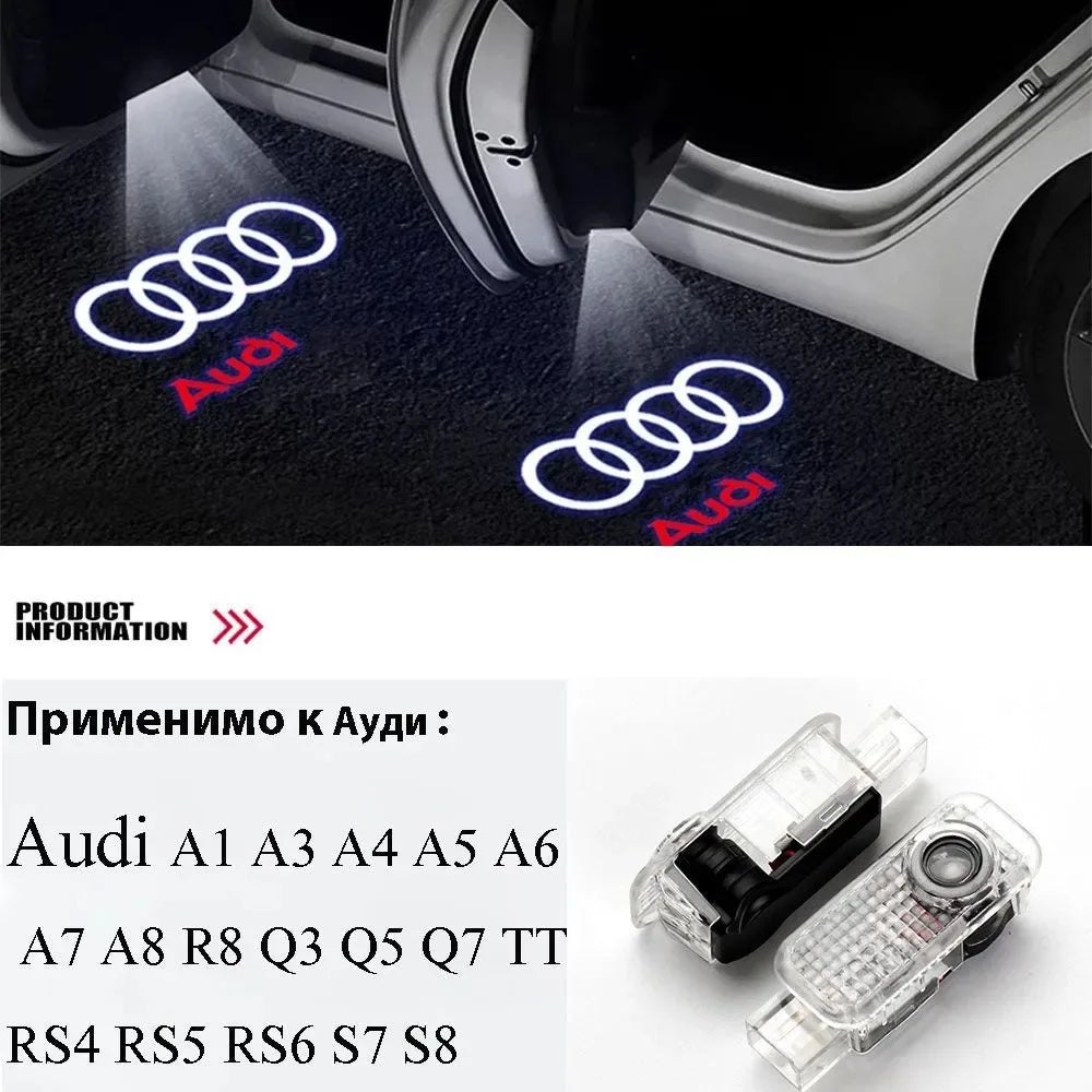 2pcs For Audi Car Door Welcome Light Car Logo Projector Lights Auto Accessories A3 A4 A5 A6 A7 Q2 Q3 Q5 Q8 TT Sline Quattro