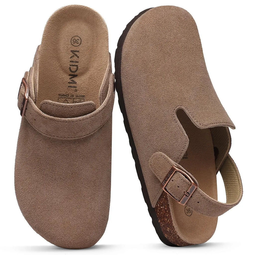 Asgard Women's Genuine Leather Clogs Soft Cork Footbed Cow Suede Mules With Adjustable Strap Fashion Comfort Slip on Slippers