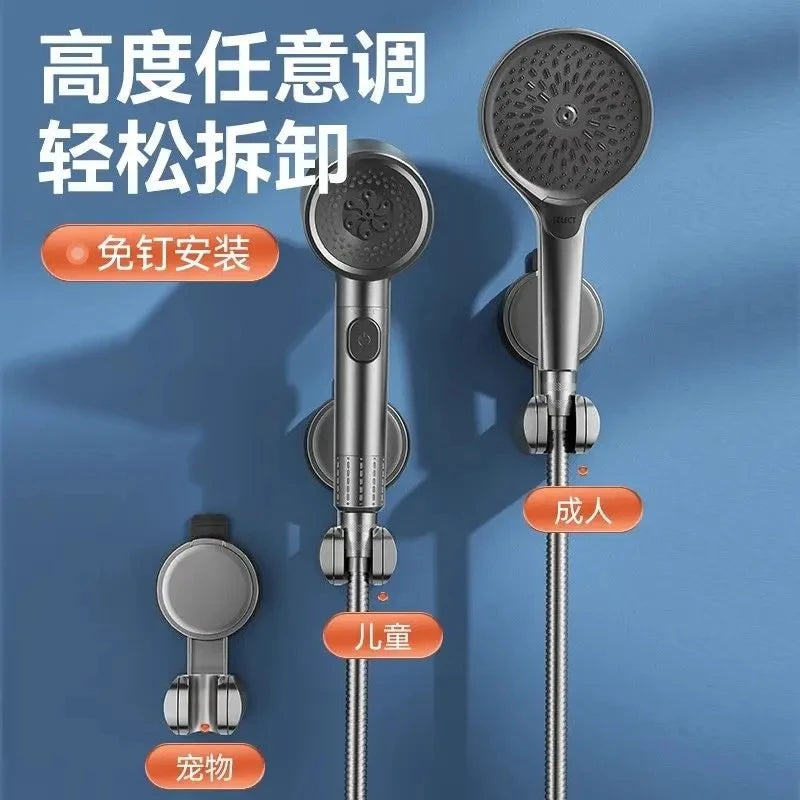 Unique Horizontal Setting Suction Cup Handheld Shower Head Holder Large Shower Supports Relocatable Wall mounted Shower Holder