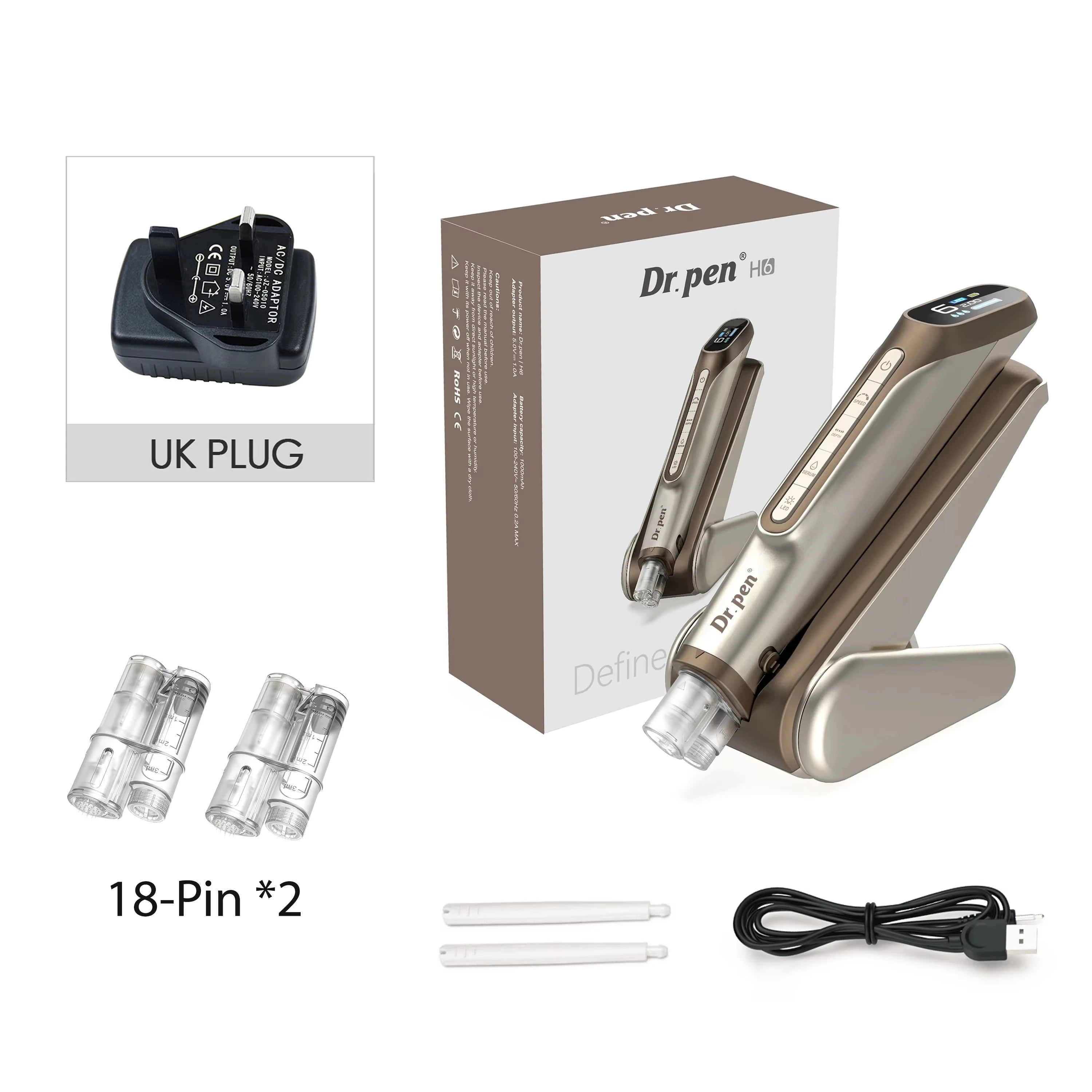 New Dr Pen H6 Innovative Technology Microneedling Derma Pen Automatic Serum Applicator Beauty Device with 2Pcs 0.25mm Cartridge