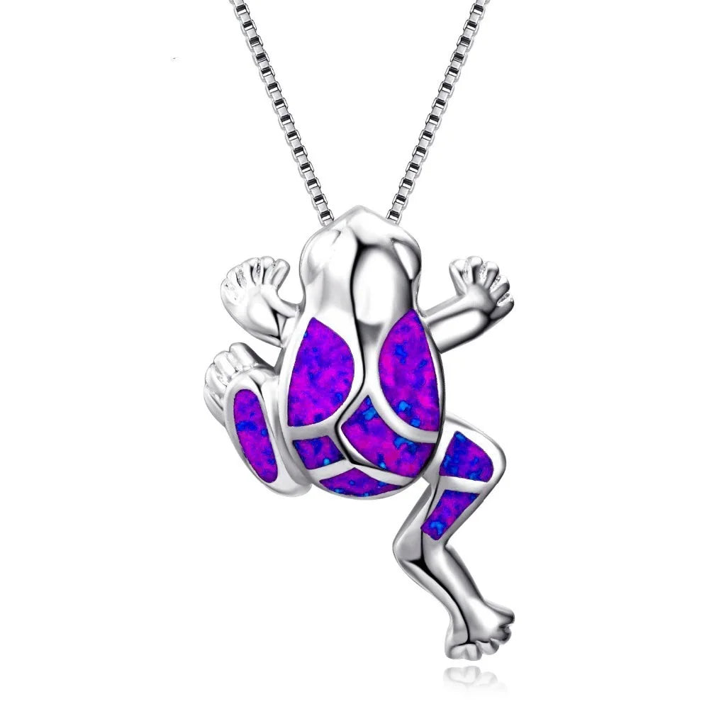 Bohemia Cute Frog Pendant Necklace For Women Inlay Blue Imitation Opal Necklace Wedding Party Jewelry Christmas Gifts for Her