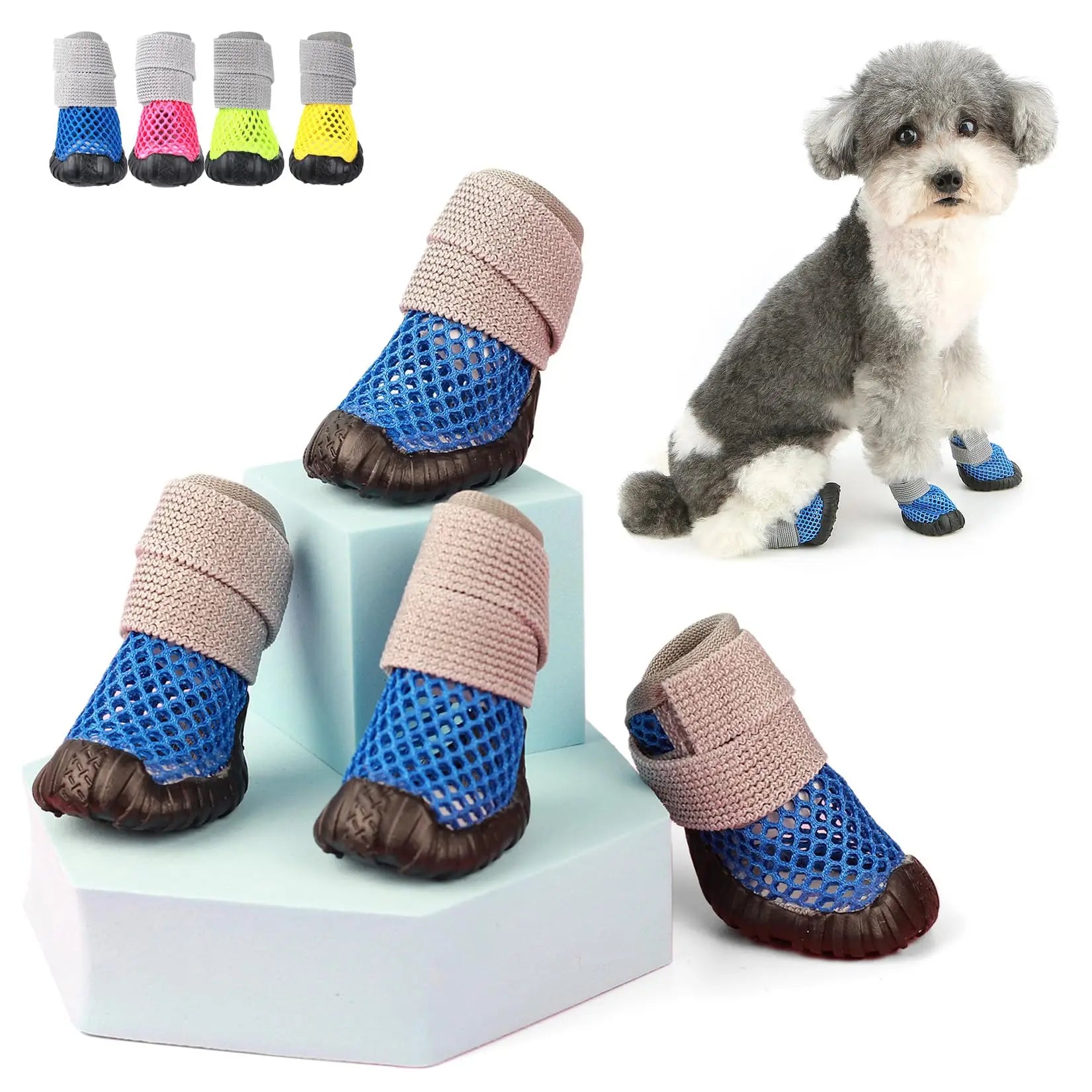 Breathable Mesh Small Dog Shoes, Anti-Slip Rubber Sole, Adjustable Paw Protectors for Hot Pavement, Walking Running Boots Summer