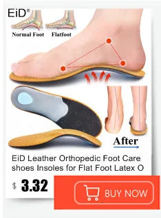 EiD New Arch Support 25mm Orthotic insole Black Leather orthotics Insoles for Flat Foot O/X Leg Corrected Shoe Sole insert pads