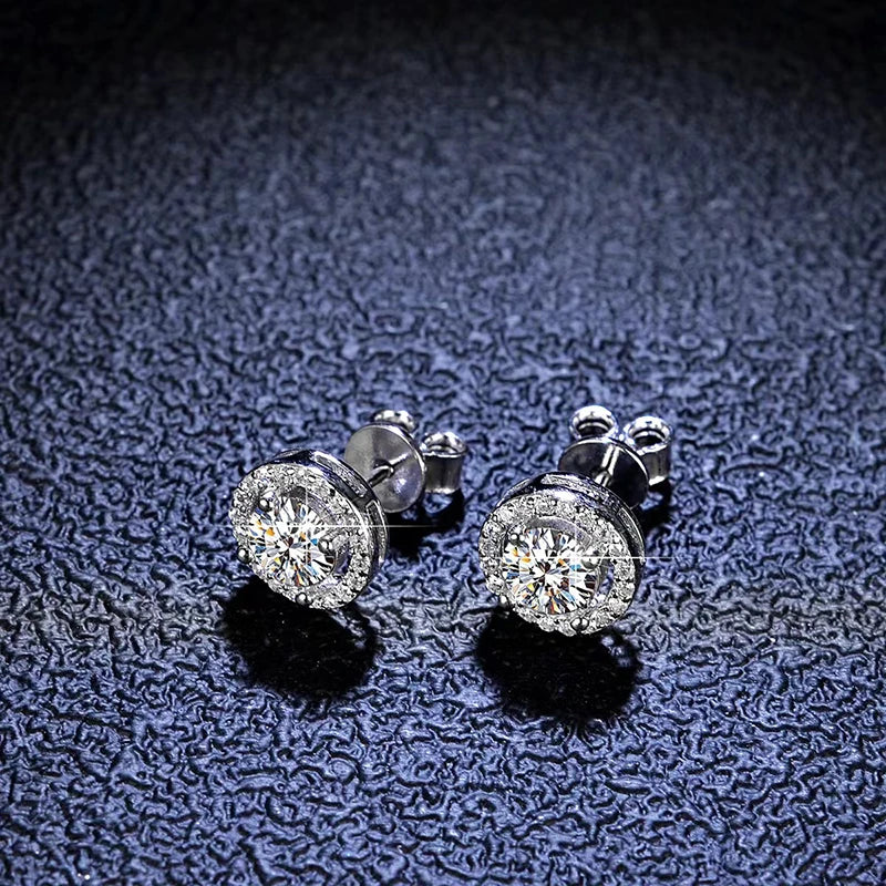 Real Moissanite Round Stud Earrings 1ct D Color VVS1 Shiny Diamond Pure 925 Sterling Silver for Women Wedding Fine Jewelry