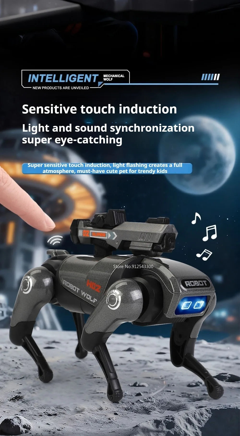 Alloy Mechanical Wolf Technology Machine Model Toy Intelligent Walking Sound Light Touch Sensing Robot Toys for Boys Presents