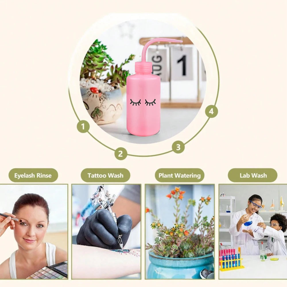 1PCS Plastic Eyelash Cleaning Bottle with Elbow Brush Water Squeeze Dropper for Lash Bath and Primer Application