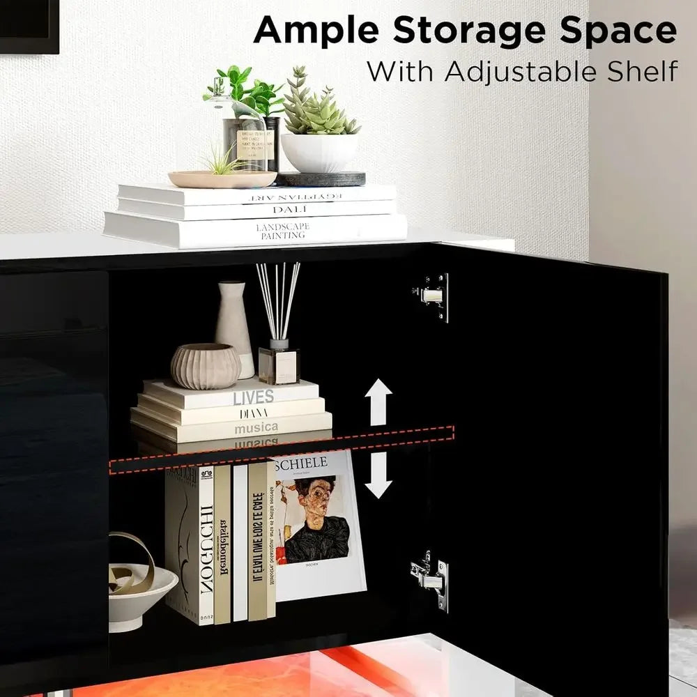 Fireplace TV Stand with 36" Fireplace, 70" Modern Entertainment Center with High Gloss Doors & LED Lights, U-Shaped Legs TV Cons