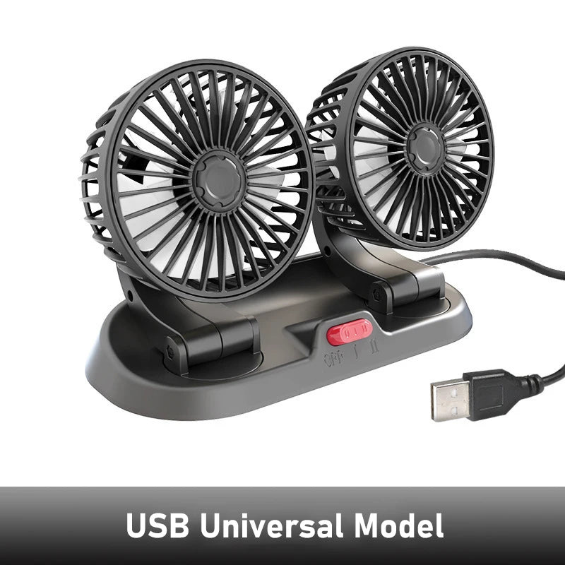 Lenovo Ventilateur de voiture 360° réglable à 3 têtes Ventilateur électrique automobile Ventilateur USB/12V/24V Ventilateur de voiture silencieux à 2 vitesses pour la maison et le bureau