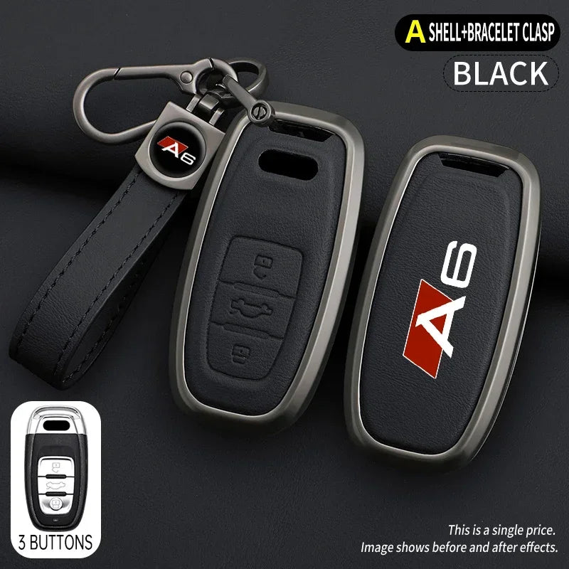 Zinc Alloy Leather For AUDI A6 S6 RS6 C5 C6 C7 4F S line Car Key Case Cover Shell Protected Keychain Bag Car-Styling Accessories