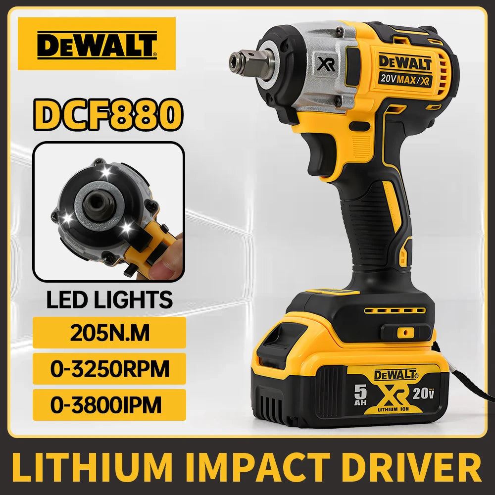 Dewalt DCF880 Clé à chocs électrique sans fil sans balais, lumière LED, 3250 tr/min, 205 N.m, outil électrique sans fil pour l'amélioration de l'habitat