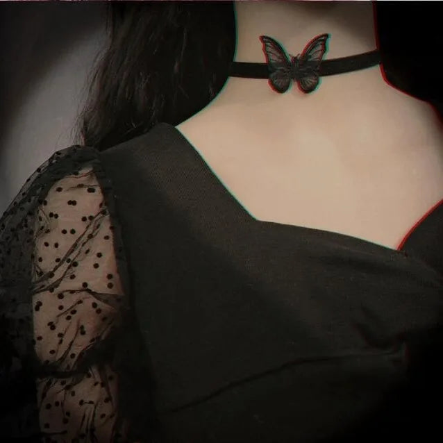 Black lace necklace with collarbone chain, exuding a super fairy temperament. Three dimensional butterfly choker necklace, handm