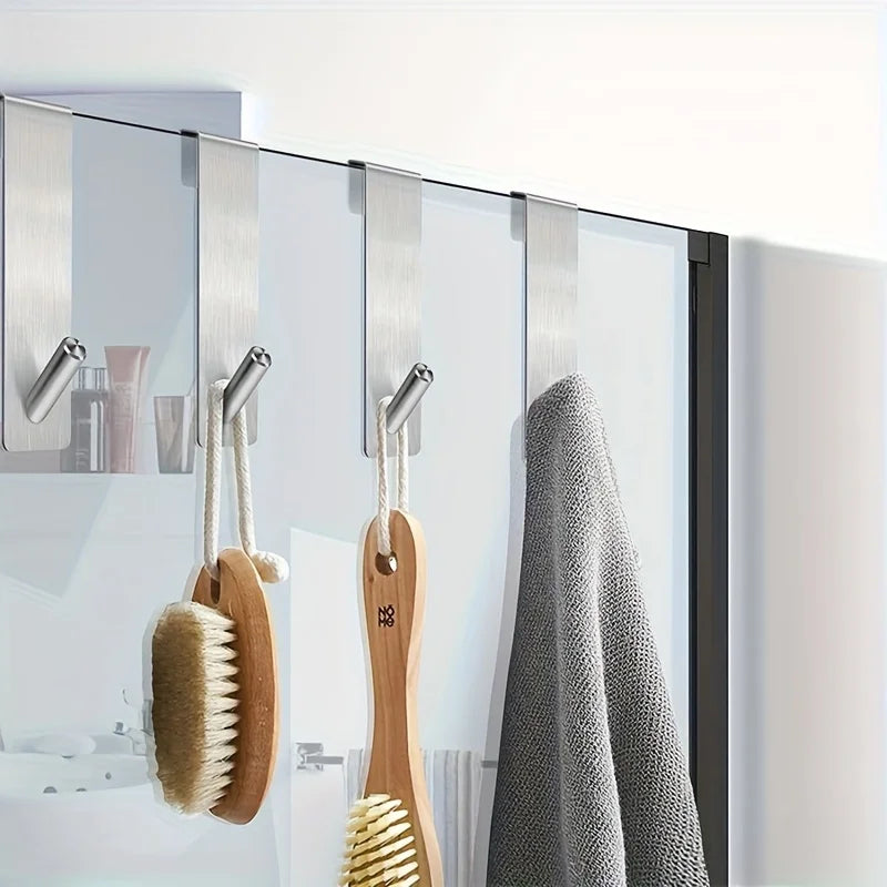 2pcs Stainless Steel Over Glass Door Shower Door Back Shower S-Shape Towel Hooks Bathroom Bathrobe Hanger Holder Rack