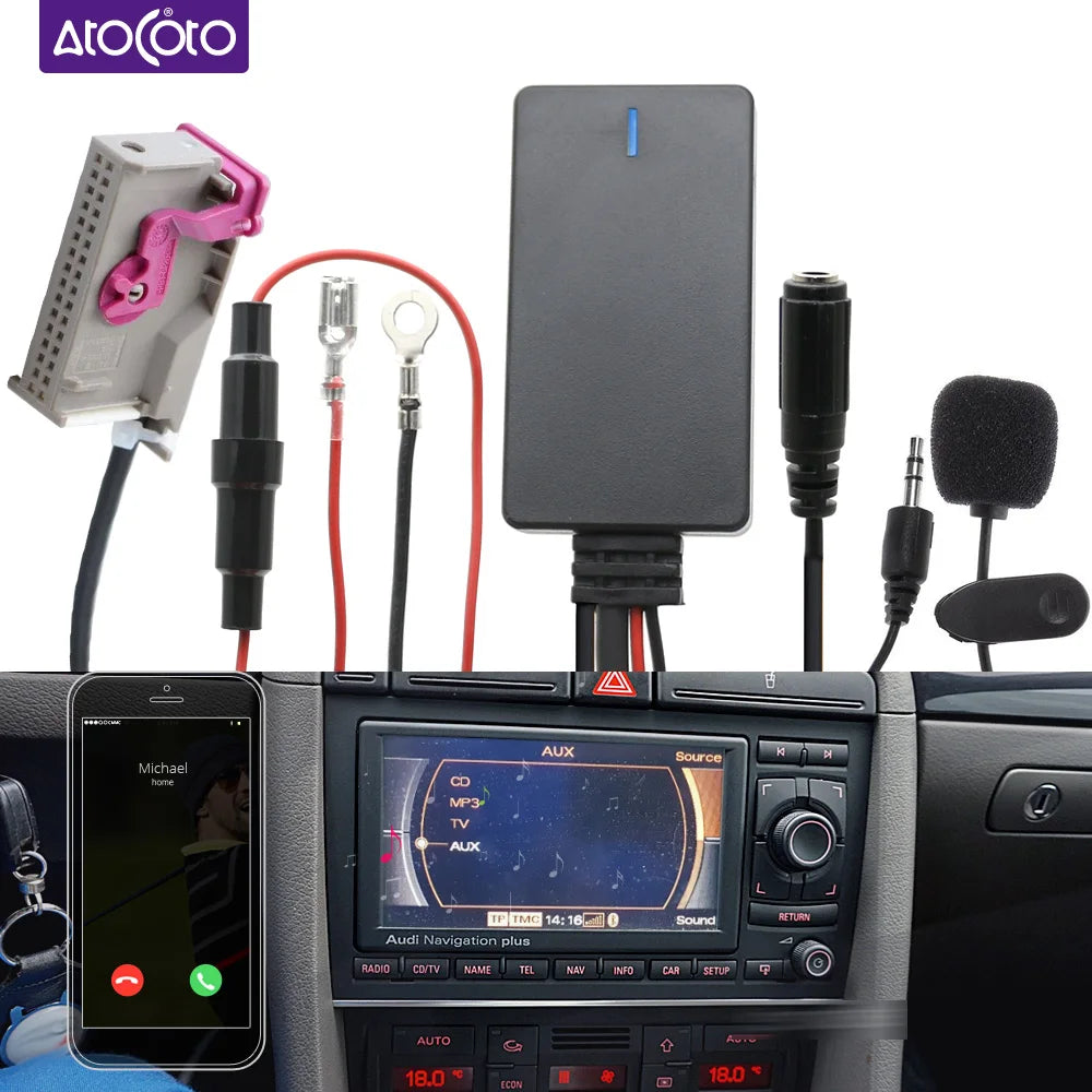Car Bluetooth Kit Handsfree AUX-IN Audio Cable Adapter for Audi A3 A4 A6 A8 TT R8 RNS-E Navigation Plus Radio Stereo 32 Pin Port