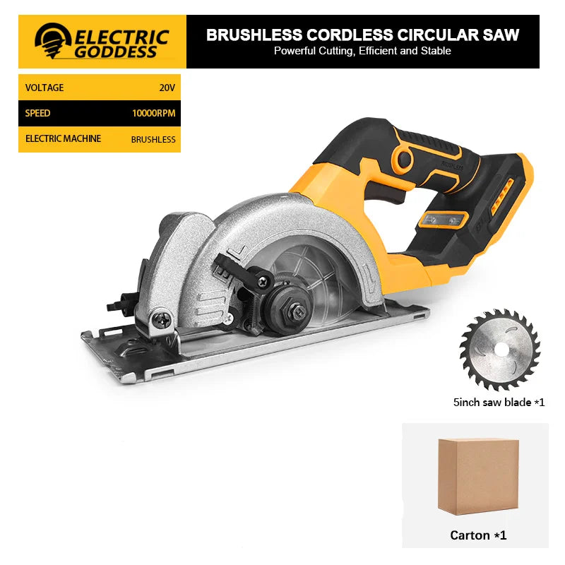 Scie circulaire électrique sans balais Electric Goddess 5 pouces 1000W Outil électrique de menuiserie portatif pour batterie Dewalt 20V