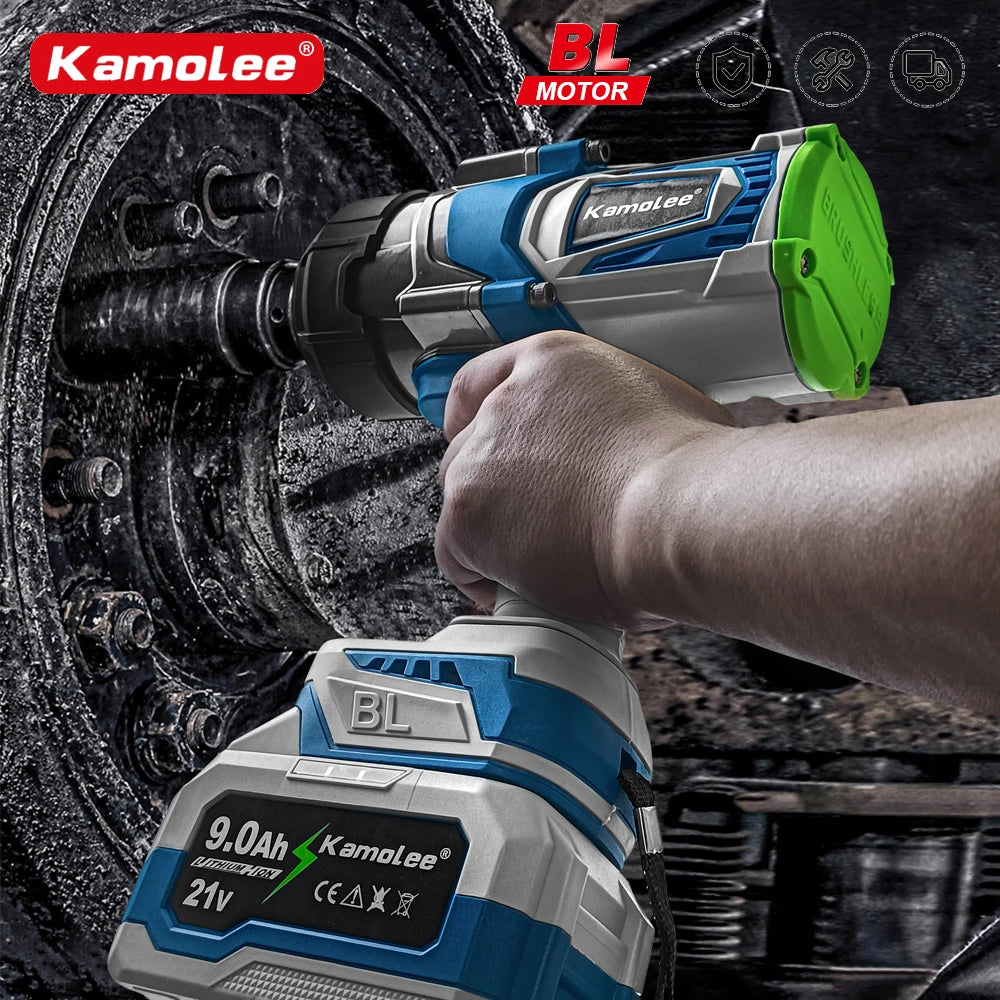 Kamolee Clé à chocs électrique sans balais 4100NM 3/4 pouce, sans fil, couple élevé, outil électrique portatif, compatible avec les batteries 18V 21V