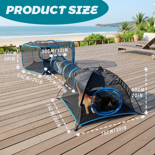 3-in-1 Portable Mesh Pet Fence Playhouse Multi-Animal Cage with Tunnel Indoor Outdoor Easy Setup for Cats And Small Animals