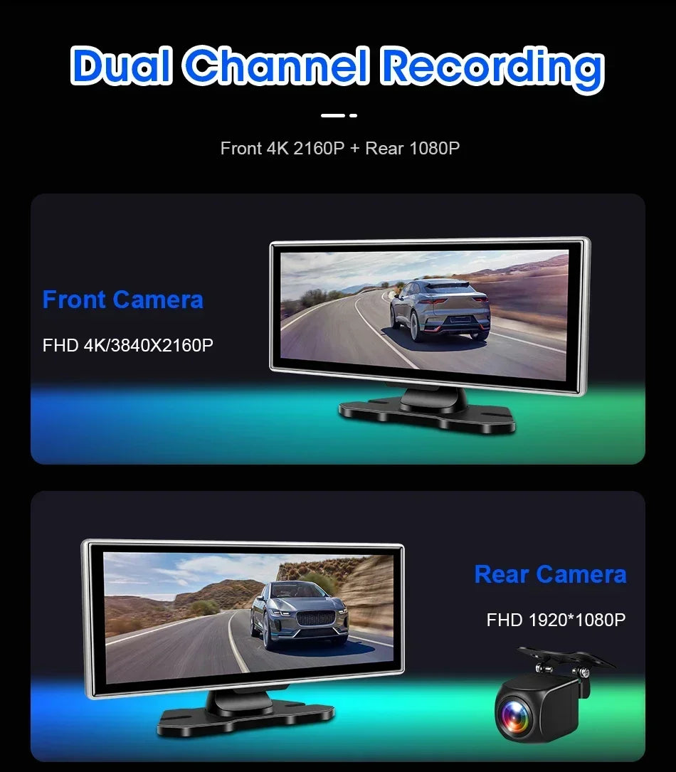 Srnubi 11.26" Dash Cam Rearview Carplay Android Auto 4K DVR Navigation Player Dual Lens Recorder Dashboard WIFI BT AUX GPS FM