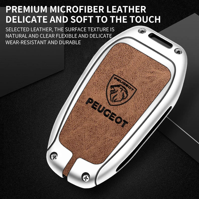 Leather Zine Alloy Car Smart Key Case Shell Cover Protector Fob For Peugeot 308 408 508 2008 3008 4008 5008 Keychain Accessories