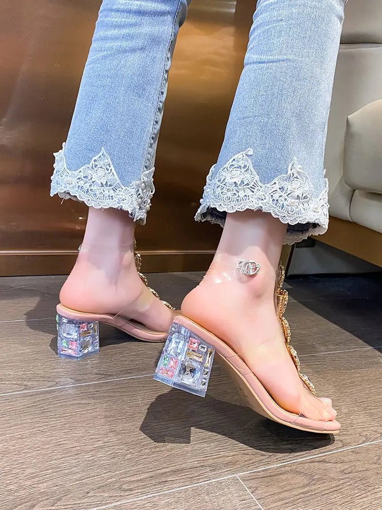 Plastic Sandal Block Heels 2022 Summer Sale Of Women's Shoes Suit Female Beige Buckle Strap All-Match Transparent Chunky Fashion