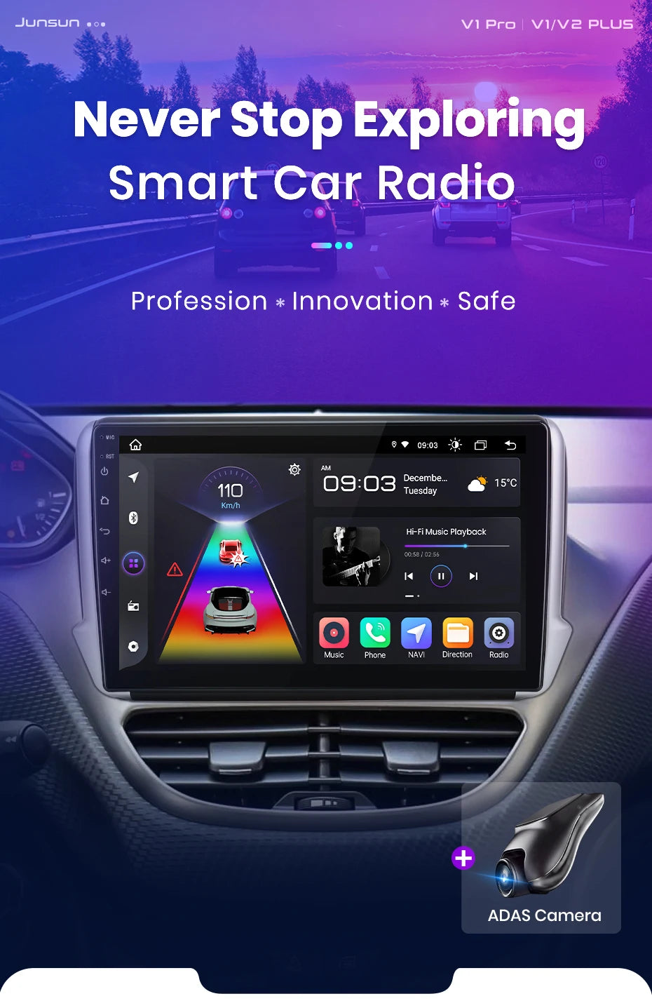 Junsun Wireless CarPlay Android Auto Car Radio For Peugeot 2008 208 2012 - 2018 GPS Multimedia 2 din