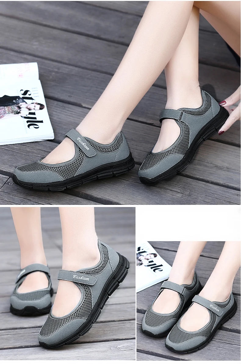 Women's Breathable Walking Shoes Ladies Fashion Mary Jane Sneakers Adjustable Working Nurse Shoes Lightweight Flats Roll
