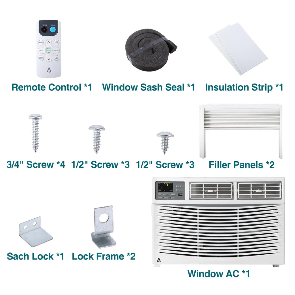 Climatiseur de fenêtre 6000 BTU, unité de climatisation intelligente Wi-Fi avec télécommande et affichage numérique, refroidissement silencieux pour petites pièces jusqu'à 23 m², modes déshumidificateur et ventilateur, installation facile, blanc