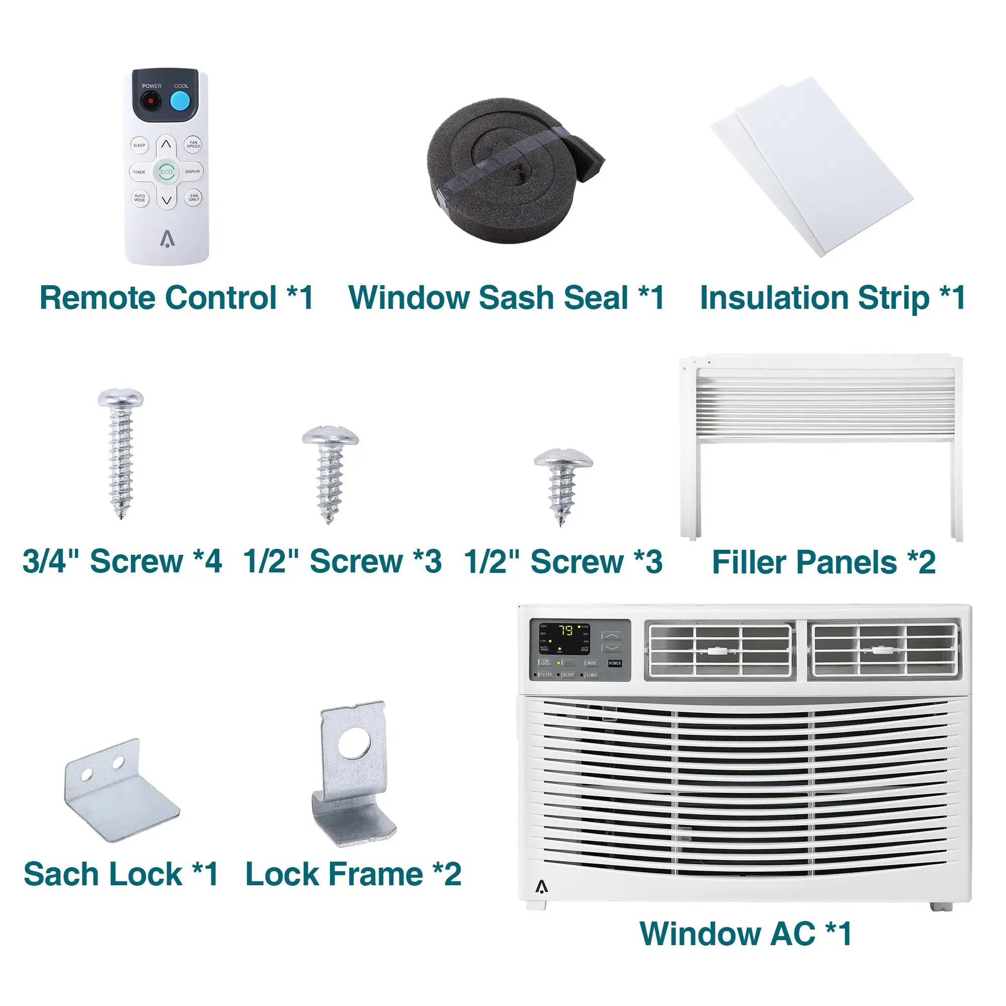 Climatiseur de fenêtre 6000 BTU, unité de climatisation intelligente Wi-Fi avec télécommande et affichage numérique, refroidissement silencieux pour petites pièces jusqu'à 23 m², modes déshumidificateur et ventilateur, installation facile, blanc