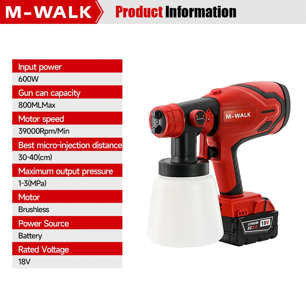 Professional Electric Spray Gun Household Rechargeable Cordless Automotive Paint Guns Power Tools For M 18V Battery Pin