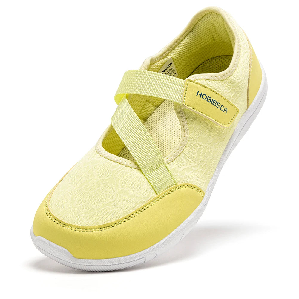 HOBIBEAR Wide Width Mary Jane Flats Women Barefoot Ballet Shoes Adjustable Hook Loop Lightweight Zero Drop Shoes