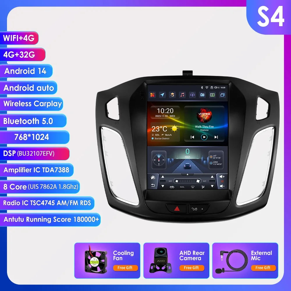 Hizpo 9.7" Car Radio for Ford Focus 3 Mk 3 2011 2012 - 2019 2 Din Android 14 Multimedia Video Player 2Din Carplay Auto Stereo