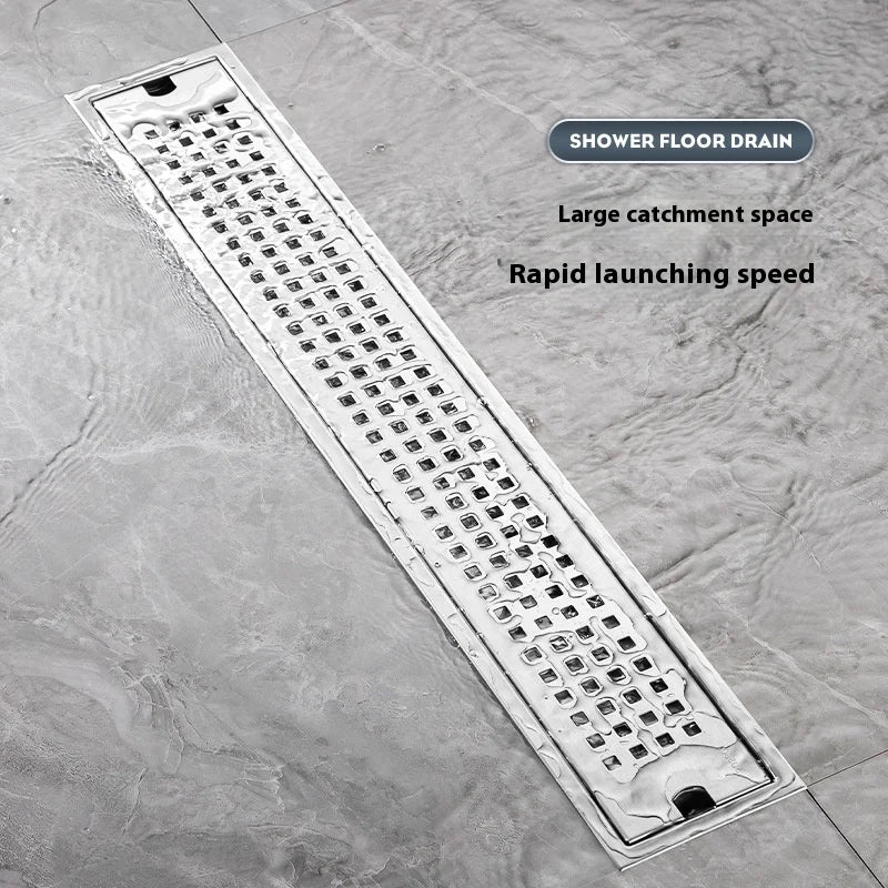 20-60cm Stainless Steel Square Long Floor Drain Bathroom Sewer Rectangular Floor Drain Large Displacement Bathroom Drainage