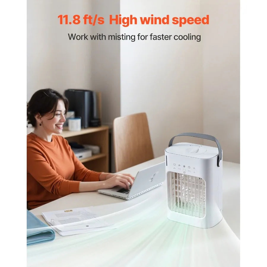 Portable Air Conditioner, 4-in-1 Evaporative Air Cooler, 3-Speed Mini Air Conditioner with 0-7H Smart Timer, 700ml Water Tank,