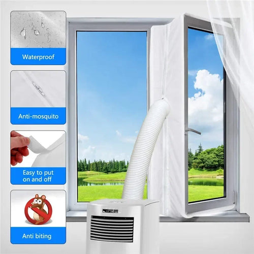 Joint de fenêtre AirLock 3/4/5M, portable, pour climatiseur, plaque d'étanchéité flexible en tissu avec fermeture éclair et fixation adhésive