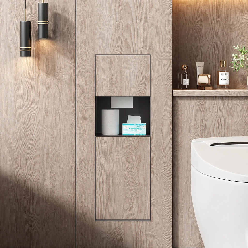 304 Stainless Steel Concealed Toilet Niche Concealed Garbage Bin with Hidden Trash Can Tissue Box Embedded Design