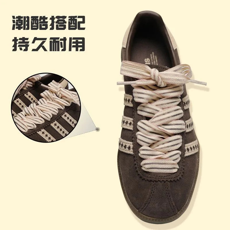 Width 1.5cm Creativity Stripes Red Green Shoelaces Trend Sport Casual DE Trainig Shoe Laces For Spring Summer Shoes Strings