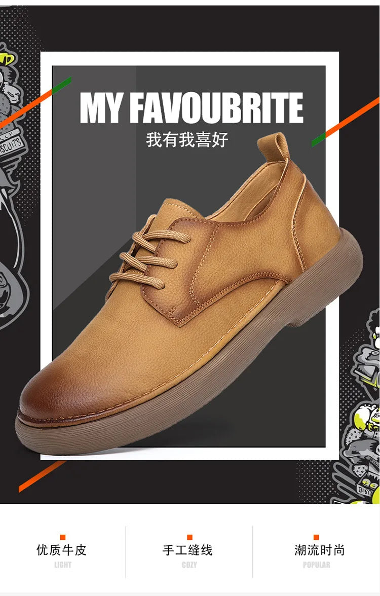 Men's Shoes 2026 Spring New Wide Head Genuine Leather Men's Shoes Breathable Trendy Retro Casual Leather Shoes Men