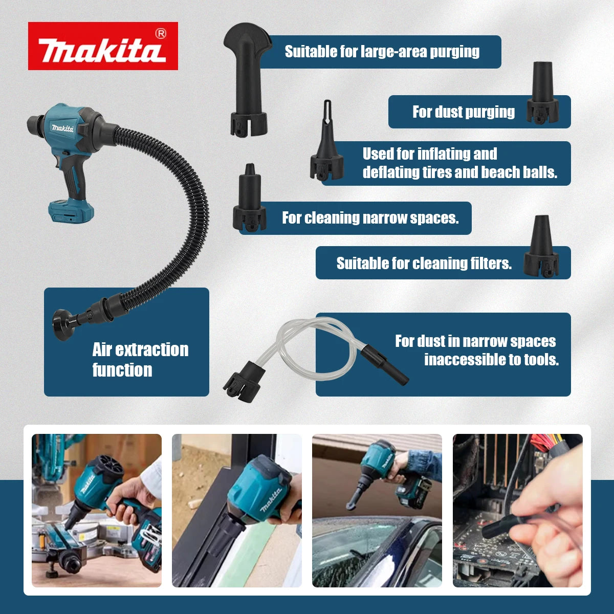 Makita DAS180 18V Cordless Air Blower Multifunction Dusting Machine with Nozzle Air Dust Removal Gun And Inflator Tool