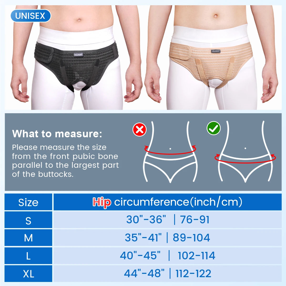 VELPEAU Hernia Belt for Single/Double Inguinal and Groin Hernia Pain Relief, Hernia Support Truss with 4 Compression Pads