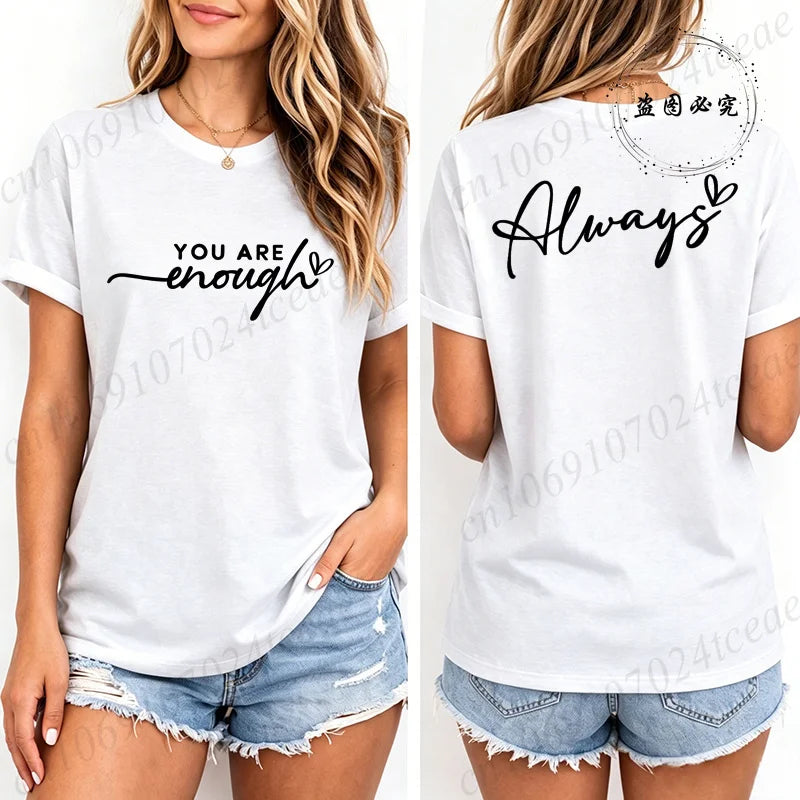 Fashion Women T Shirts You Are Enough Print Short Sleeve T-Shirt Motivational Quote Aesthetic Tee T-Shirts Inspirational Shirts