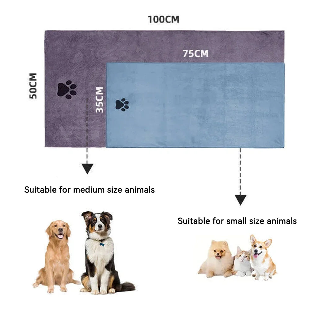 50*100cm Microfiber Pet Bath Towel Embroidered Super Soft Absorbent Cat for Dogs Grooming Supplies